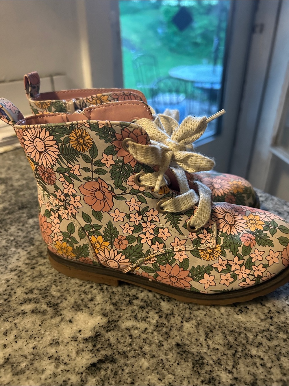 Cat & Jack Pink Floral Lace-Up Kids Boots